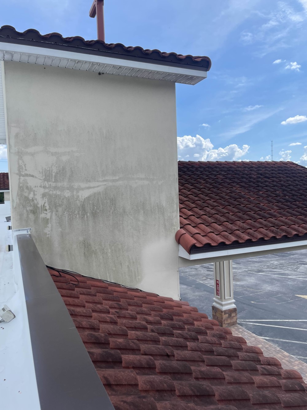 Roof Power Washing of Spanish Tile Roof at St. Joseph Church in Seffner, FL